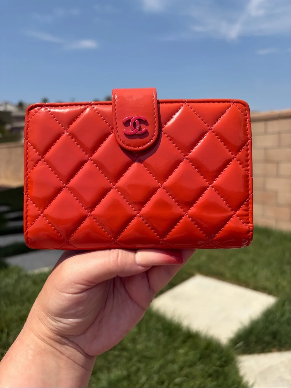Chanel Orange Quilted Patent Leather CC French Wallet✨✨